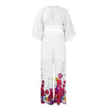 European and american women's clothing  spring new fashion elegant chiffon v-neck pleated top and printed wide-leg pants foreign trade set