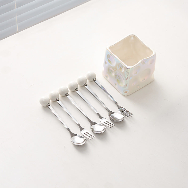 Electroplated light luxury ceramic fruit fork set - creative cheese and fruit forks, jar home decor, high-value fruit forks