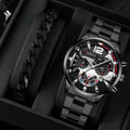 hot-selling men steel band calendar quartz watch bracelet suit quartz watch men's watch