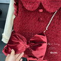 【in stock】girls' dress -  winter new arrival: sweet peter pan collar red fleece-lined vest dress, princess style