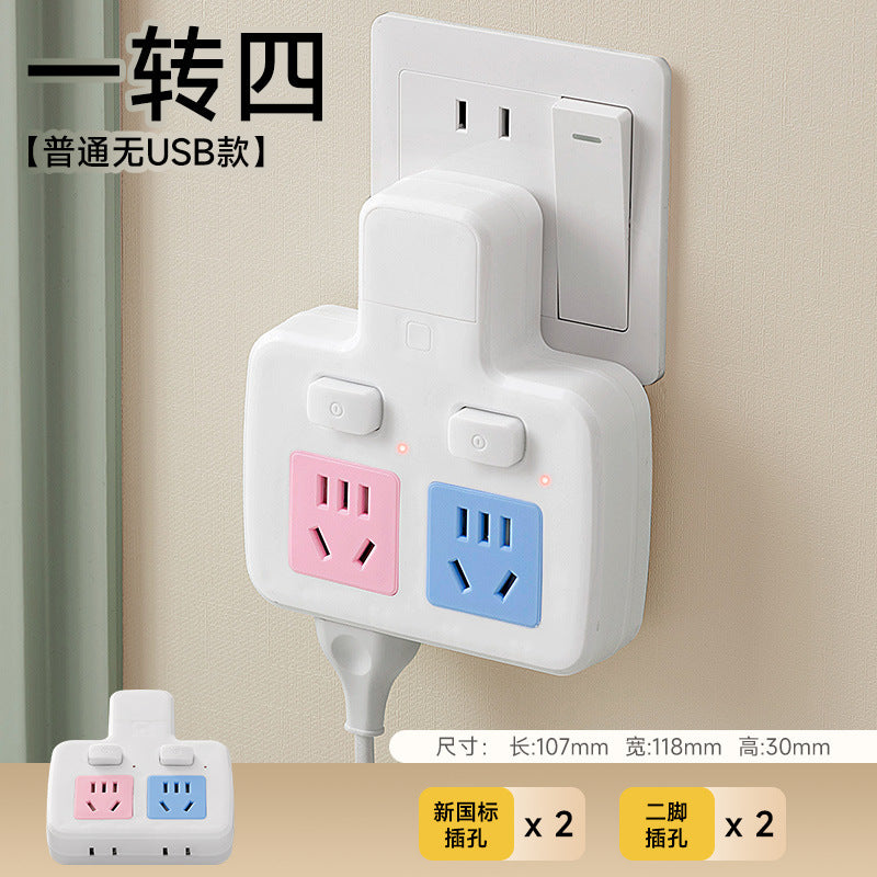 Multi-port usb charging power strip with surge protection, overload protection, five-outlet expansion, independent switches, and bedside night light