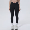 Fashionable and personalized seamless cross-waist tight abdominal yoga pants high waist hip lifting running fitness sports pants for women
