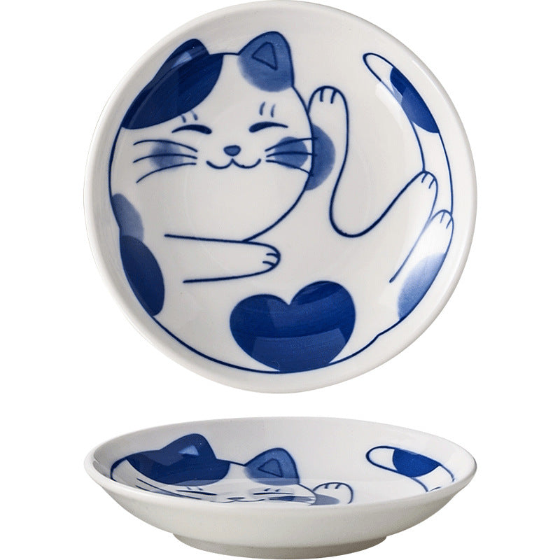 Home cute ceramic cute ins cat dish hot pot snack dish dipping dish ceramic flavor dish kitchen restaurant hotel