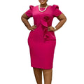 D571 european and american style women's clothing  new fashion elegant bodycon ruffle hem solid color short sleeve african dress