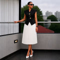 European and american cross-border women's fashion:  summer new arrival - elegant sleeveless vest top and pleated midi skirt set