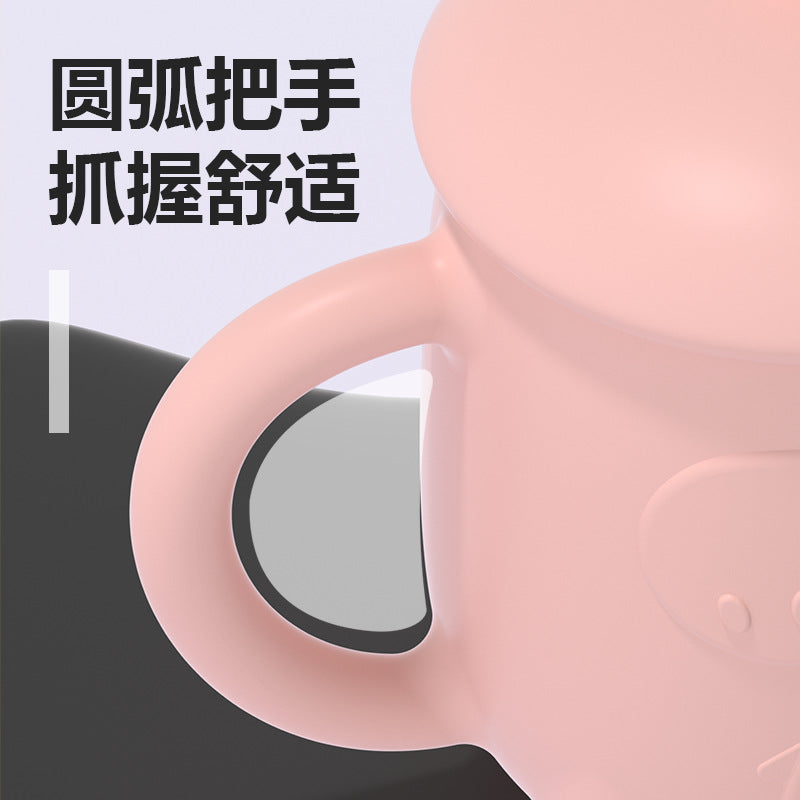 Customized  children's binaural straw cup, silicone water cup, cartoon snack cup, baby learning drink cup, feeding complementary food cup