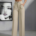 european and american  independent station pure colorcasual women's high waist pleated loosepants work pants trousers