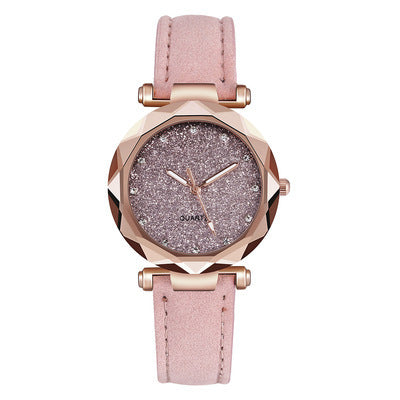 New arrival starry sky watch for women live broadcast women's fashioncasual watch rhinestone frosted leather belt watch thin model