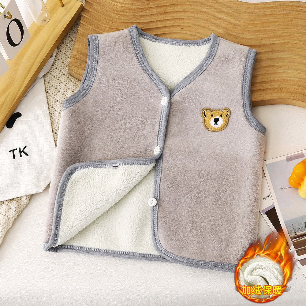 Baby fleece-linedthickenedcardigan children's waistcoat fall and winterkids boys and girls clothing heattech vest infant vest