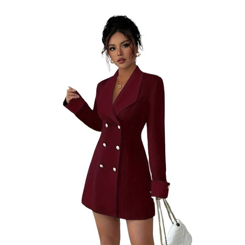 Women's autumn french chic double-breasted mini dress - perfect for parties & gatherings