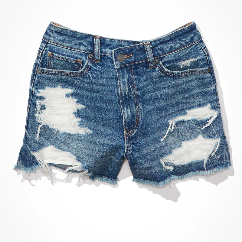 ripped shorts for women,  hot-selling denim shorts, european and american fashion raw edge jeans