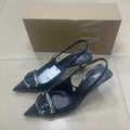 Za2024 summer new square buckle decorated stiletto sandals - black pointed toe back strap casual everyday sandals