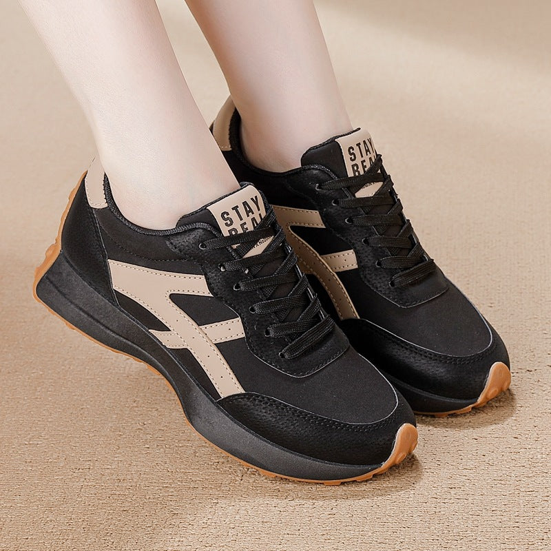 plus size women's shoes new arrival breathable leather sneakers women's korean version thick solecasual soft bottom running dad shoes