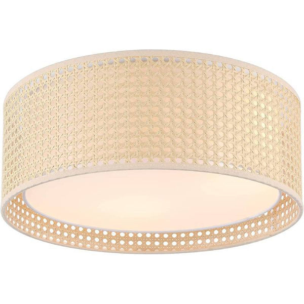 Cross-Border Modern Recessed Chandelier with Rattan and Fabric Double Drum Shadow Suitable Bedroom Living Room Dining Corridor
