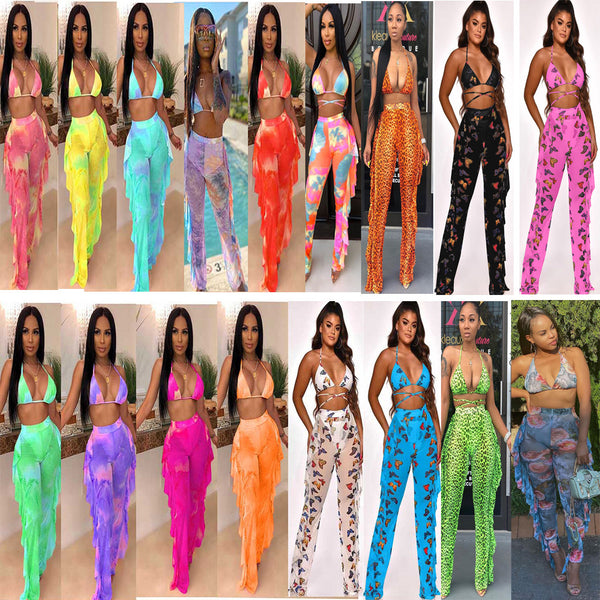 Y5117  European and American sexy women's clothing digital printing swimsuit mesh two-piece set (including underwear)