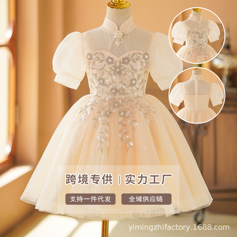 spot hot-selling girl's dress, piano performance, catwalk, children's flower girl princess dress, short style, wholesale