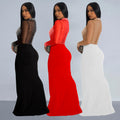 C7330 cross-border   fashion women's sexy see-through mesh rhinestone slit dress
