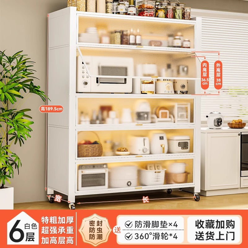 Heightened kitchen steel storage all-in-one column storage cabinet with wheels multi-layer floor-standing storage rack movable cupboard cupboard