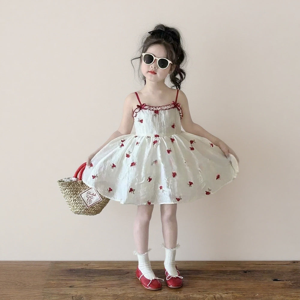 Girls' red floral sundress two-piece princess outfit - new autumn  korean style
