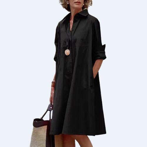 Cross-border independent station wish  splicing contrasting color European and American women's clothing casual temperament cardigan dress