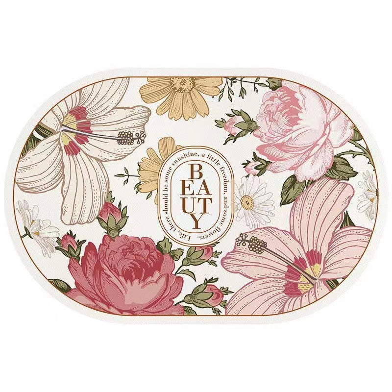 American retro floral diatomite mat - non-slip bathroom mat, absorbent & quick-drying entrance mat for bathroom and doorway