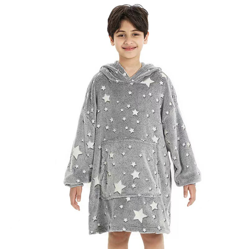 glow-in-the-dark pajamas, lazy person's light-up hooded pajamas, fluorescent robe, double-sided fleece warm loungewear