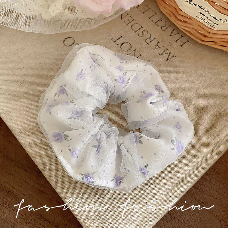 French retro floral lace pig intestine ring women's korean rubber band head flower hair ring headband hair accessories 2026 new style