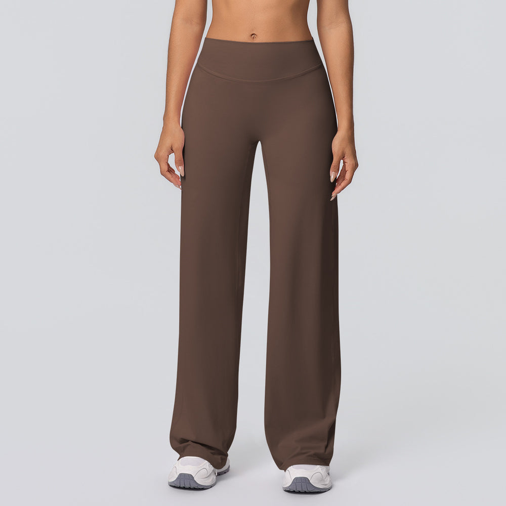 New arrival cross-border double-sided brushed pure colorhigh waistloose breathable yoga wide-leg pants running fitness yoga bell bottoms