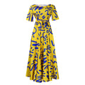 D3323 cross-border women's fashion  new arrival: elegant tie-waist african print short-sleeve maxi dress for export