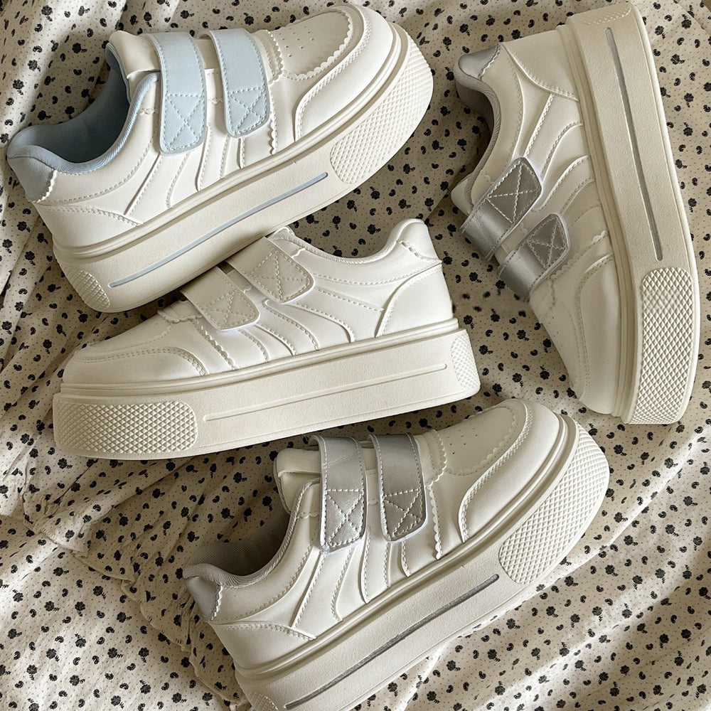 Velcro heightening student white shoes women's 2026new arrivalspringthick sole sneakers ins trendy niche style bread shoes