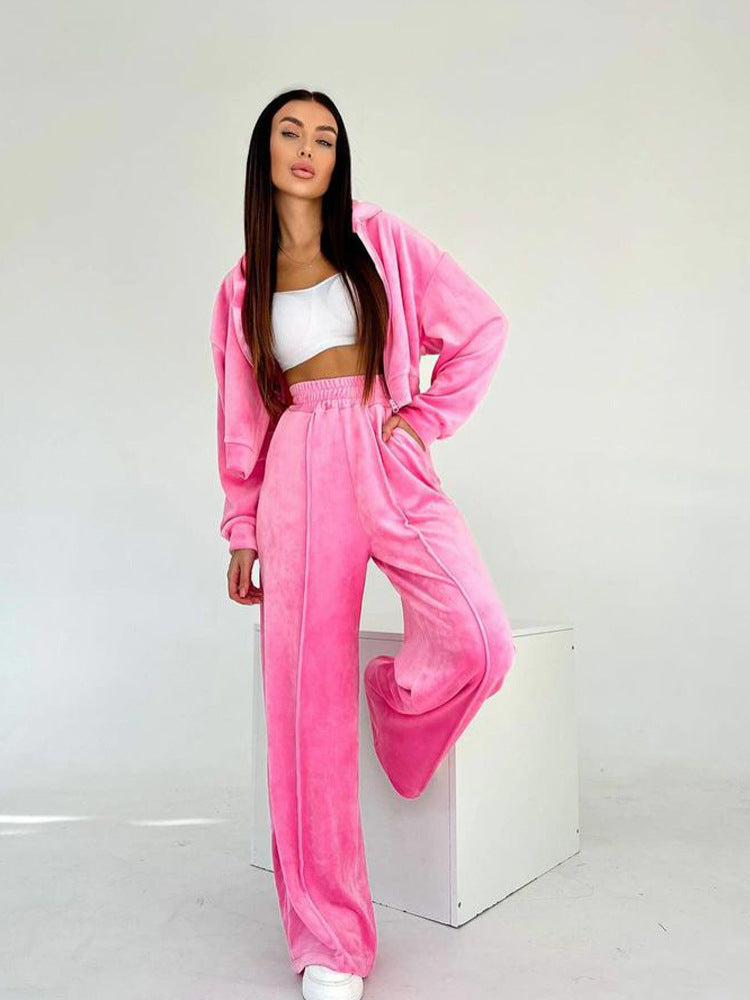 European and American new  suit fashion long-sleeved short hooded sweater cardigan trousers suit casual women's clothing