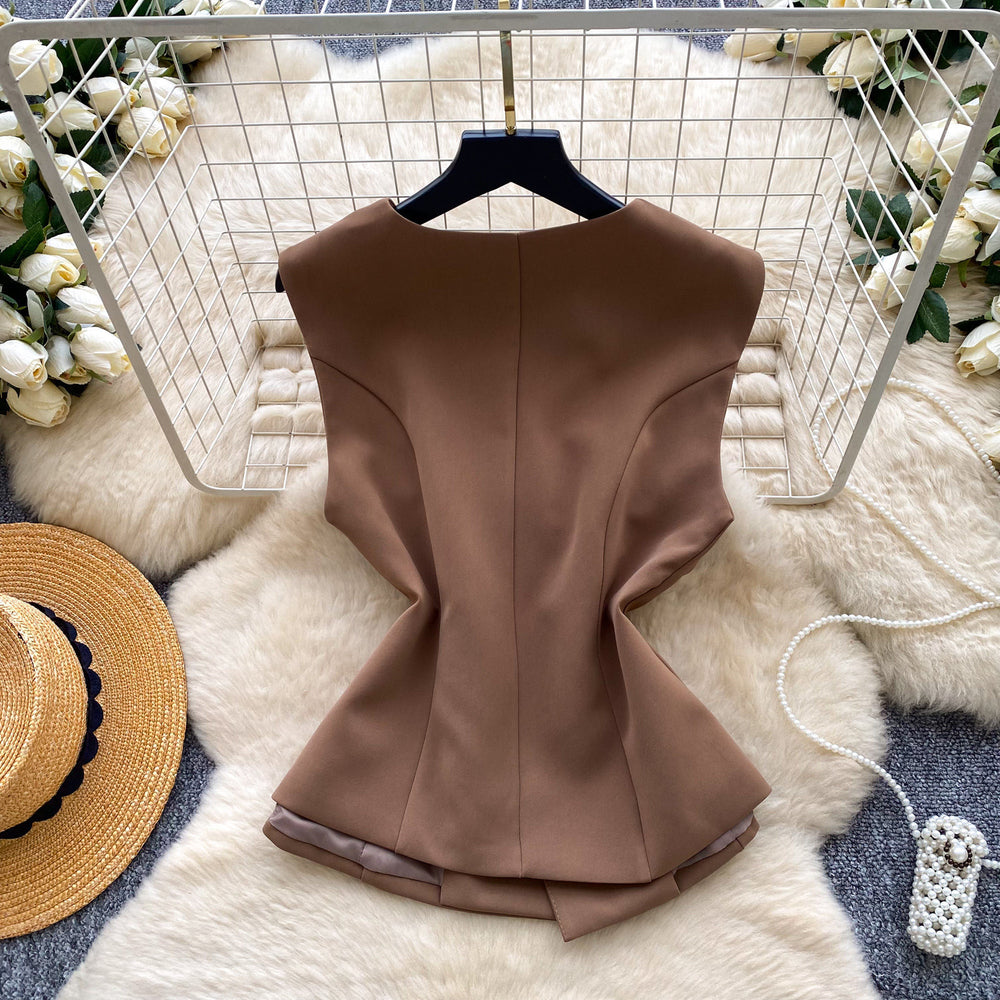 Korean style commute v-neck sleeveless vest top - women's summer slim fit, figure-flattering, elegant outerwear/inner layer top