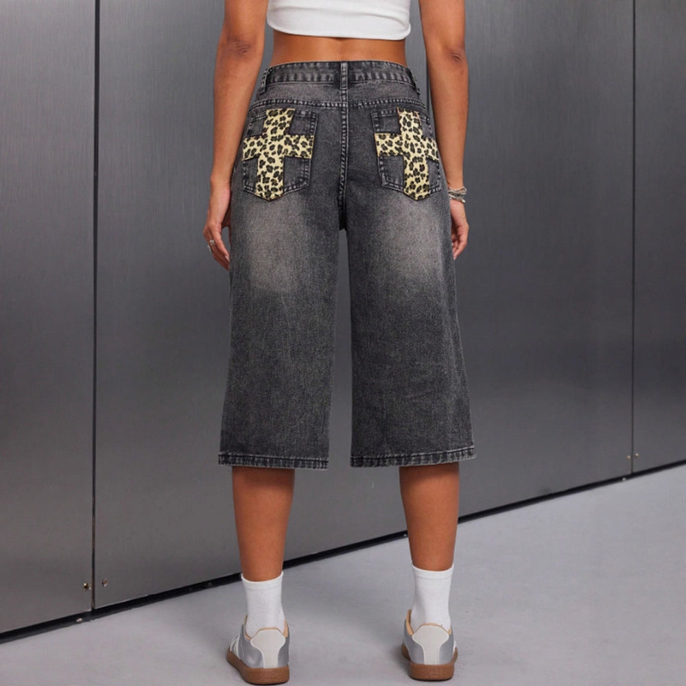 Pre-sale-16008# cross-border fashionexport  new high waist fashion retro half length pants denim shorts