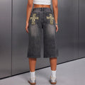 Pre-sale-16008# cross-border fashionexport  new high waist fashion retro half length pants denim shorts