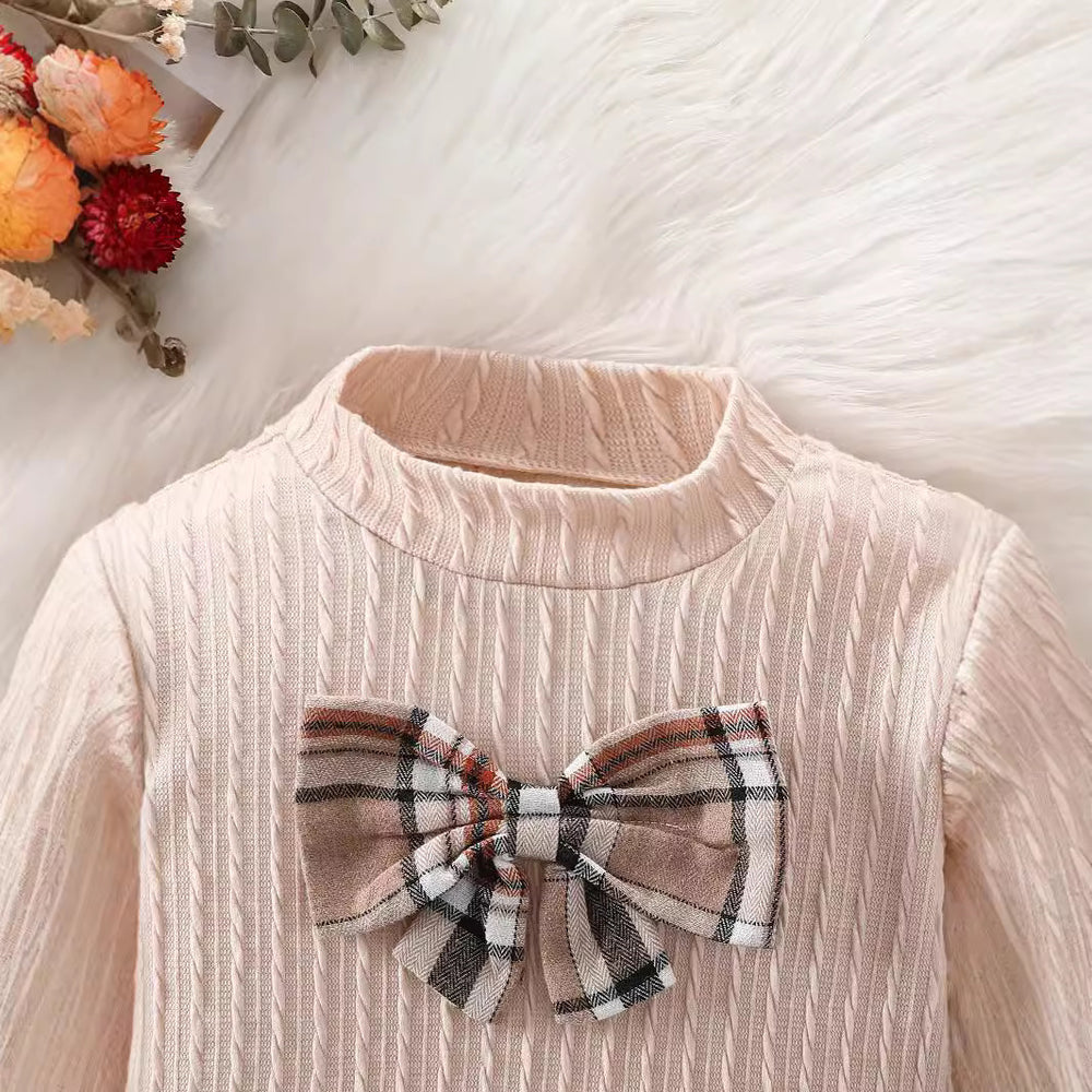 Autumnexportgirlknittingsweatshirtlong sleevesstripessuit skirt european plaid skirt kidstwo-piece setpleated skirt