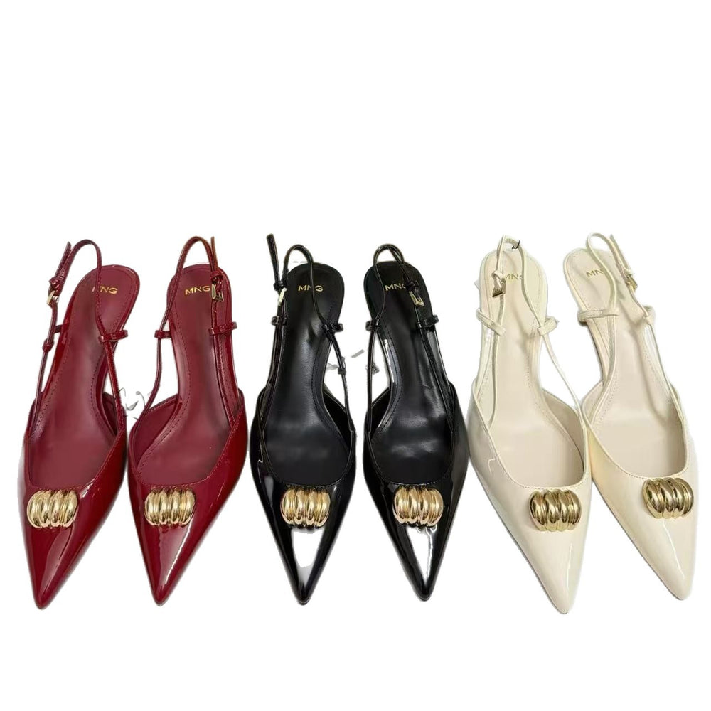 Mn2026 french retro metal women's skirt evening slip-on pointed toe high heel buckle women's shoes outwear