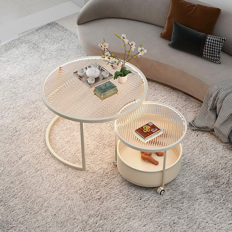 Luxury minimalist modern glass round table -  new arrival - small apartment home decor - cream style mobile coffee table for living room