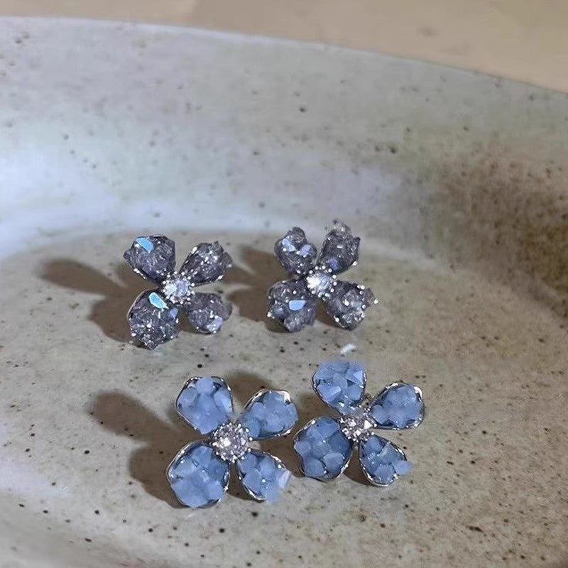 S925 silver needle purple crystal flower earrings women's ins forest style earrings accessible luxurypopular earrings fall and winter high-end sense