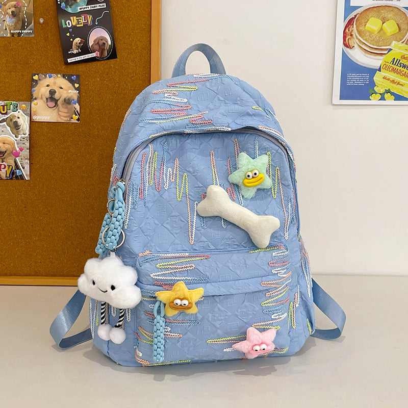 School bag backpack Korean version of girls' high-value school bag color striped casual backpack cute girl travel bag