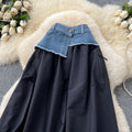 Literaryeasiest for match denim patchwork skirt for women autum lazy style casualeasiest for matchhigh waist large swing mid-length skirt