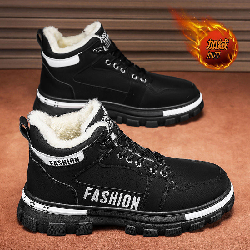 Winter men's shoes 2025 new fleece-lined thickened warm cotton shoes men's sports anti-slip work boots martin boots safety trendy shoes