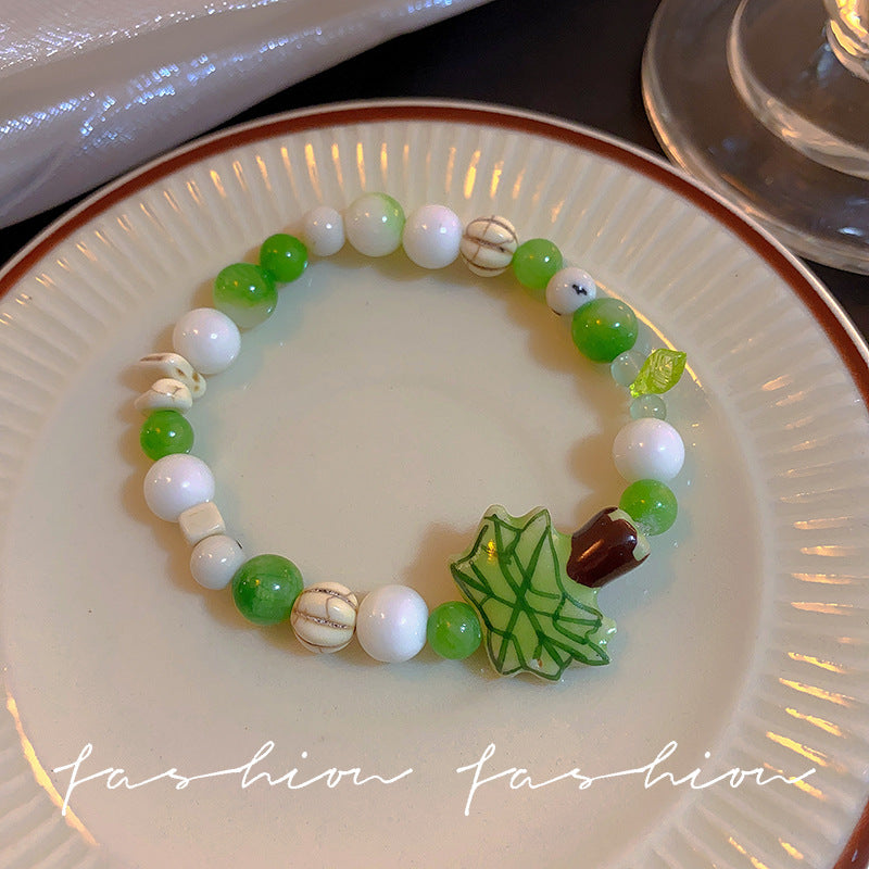 Green ceramic beaded bracelet for women - dopamine jewelry, niche, light luxury, exquisite bracelet, cute, high-value, student party accessory