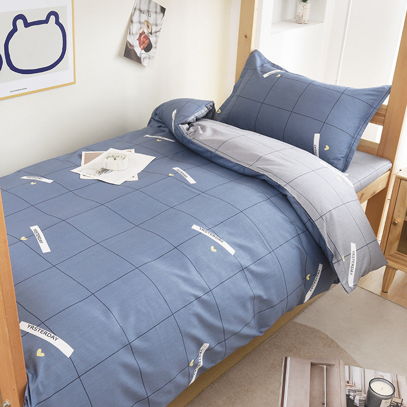 Student dormitory quilt cover three-piece bed sheet pure cotton single bed children's bed quilt cover simple four-season universal 3