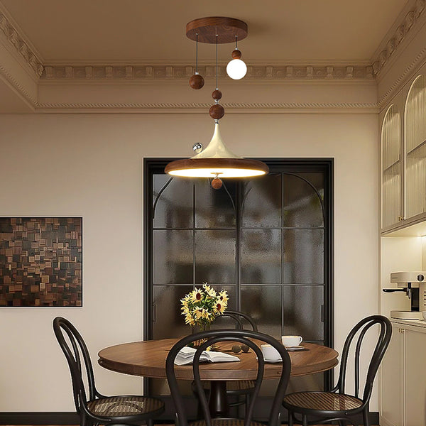 Restaurant chandelier antique retro walnut color creative ball dining table bar light warm atmosphere eye protection light