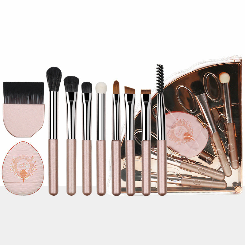 Portable makeup brush set - multifunctional mini travel kit with foldable storage, includes concealer, eyeshadow, and other brushes