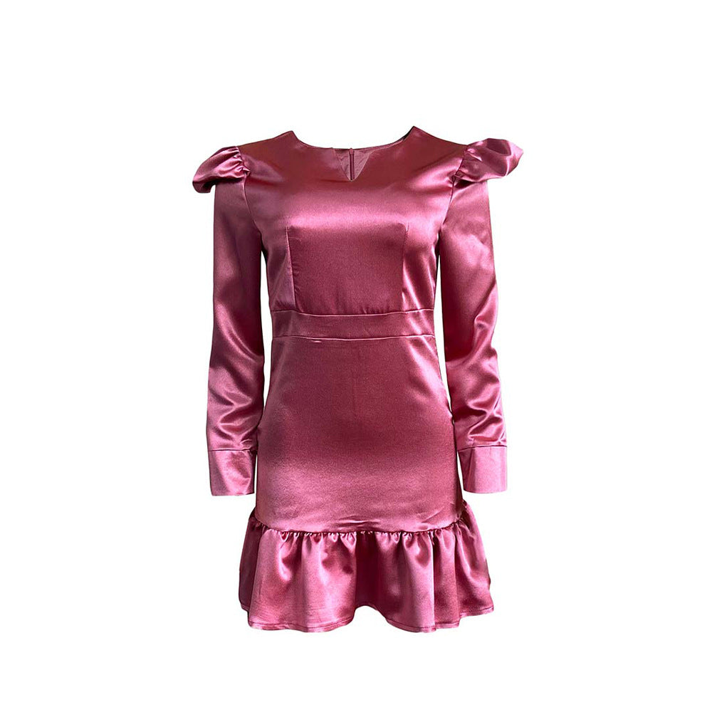 D3074   fall/winter new european and american plus size women's ruffle hem bodycon african cross-border dress
