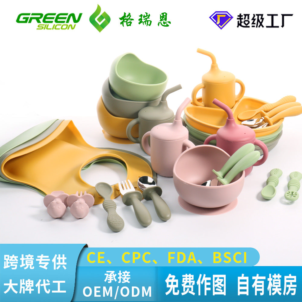 Children's Grid Silicone Plate, BPA Silicon Free Children's Gift Tableware Feeding Set Three Grid Plate