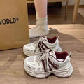 Burgundy retro thick sole dad shoes women's 2026 new autumn lightweight height increasing casual sports shoes