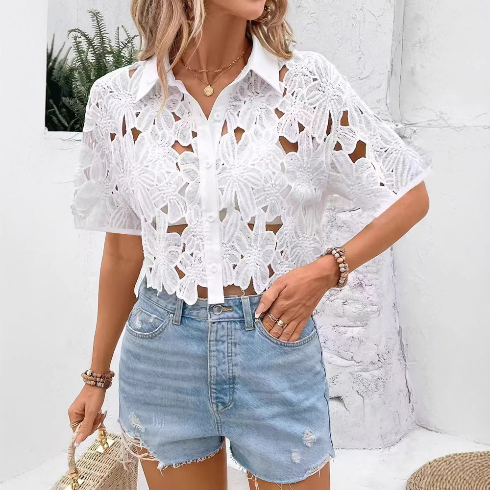 fashion women's lacefashioneasiest for matcheleganceelegantshirttopscasual holiday party cut outshirt