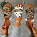 New round-toe printed flat slippers for women,  new cross-border export plus size peep-toe chain buckle slippers
